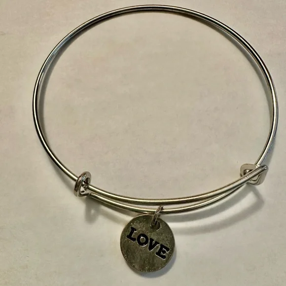 Set of 2 Love and Heart Charm Bangle Bracelets 💕 Adjustable Stackable Jewelry - Picture 2 of 5